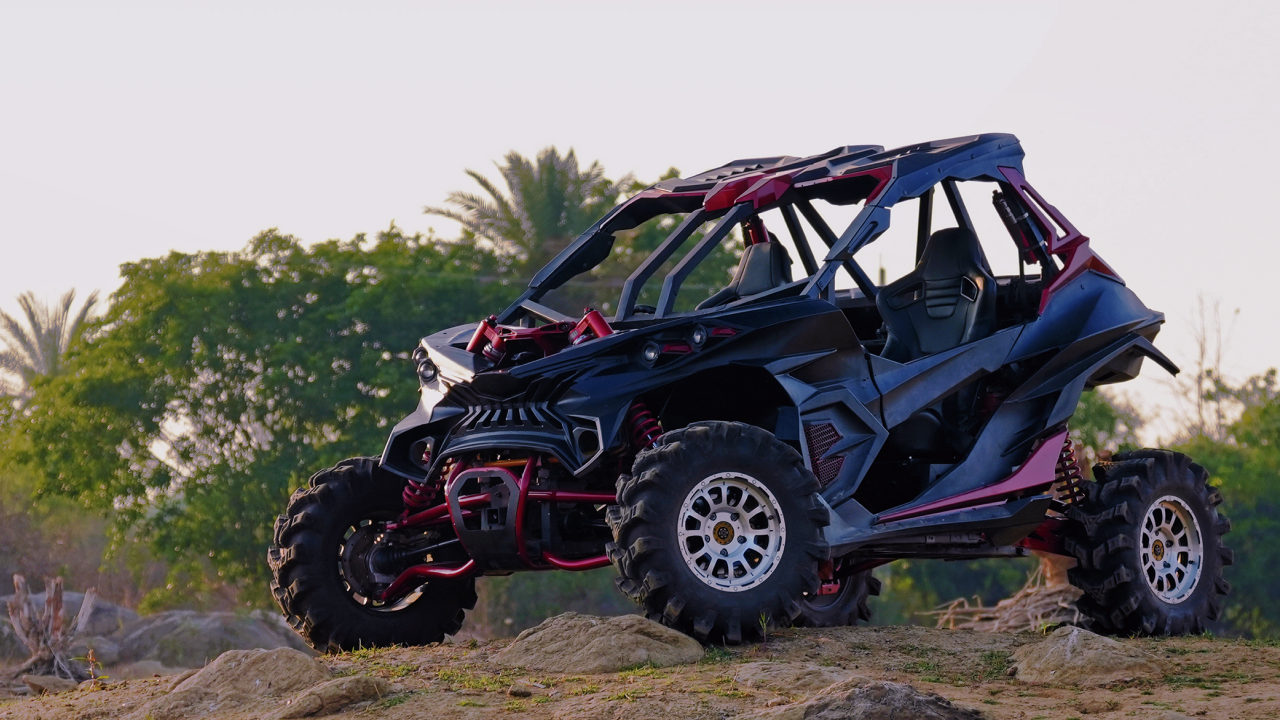 A robust four-wheel drive Ashva 4x4, driven in off road area.